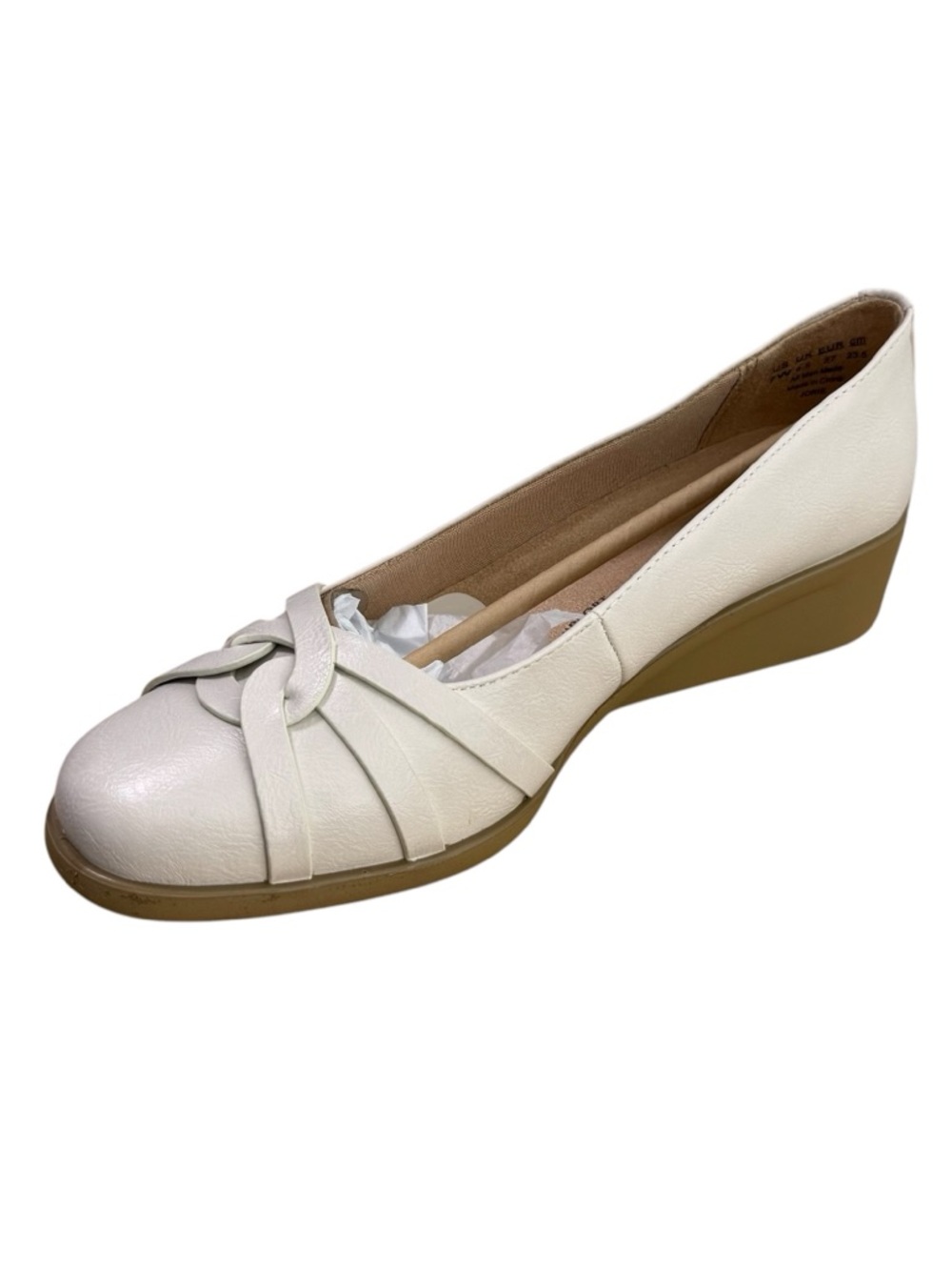 Life Stride Ivory Knot-Detail Wedge Pumps with Tan Wedge